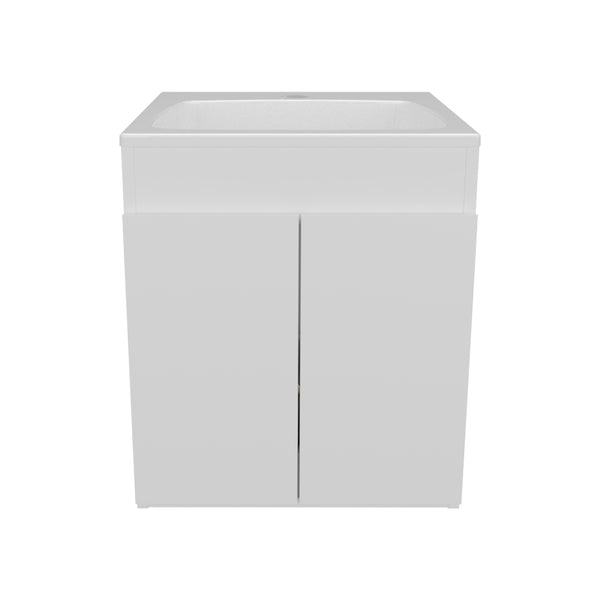 English Elm Bathroom Vanity Meka 45 Wall-Mounted White MDF with Two Drawers & Open Shelf for Compact Baths B070P316859