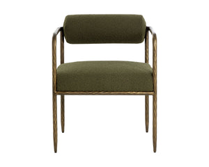 Sunpan Ajani Dining Armchair - Hand-hammered Iron Frame With Charcoal Leather For Stylish Comfort Green Fabric 111806