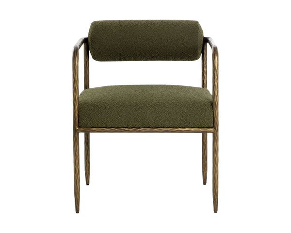 Sunpan Ajani Dining Armchair - Hand-hammered Iron Frame With Charcoal Leather For Stylish Comfort Green Fabric 111806