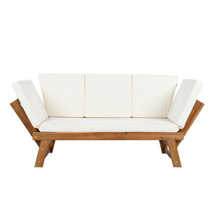 English Elm TOPMAX Outdoor Adjustable Patio Daybed Sofa with Acacia Hardwood Frame, Water-Resistant Cushions Natural+Beige SP100141AAN