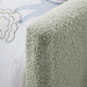 English Elm Twin Boucle Upholstered Kids Bed Whimsical Rabbit Ear Headboard with Safety Rail Cyan W1413P407489