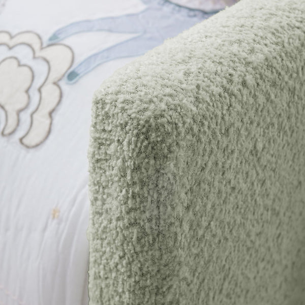 English Elm Twin Boucle Upholstered Kids Bed Whimsical Rabbit Ear Headboard with Safety Rail Cyan W1413P407489