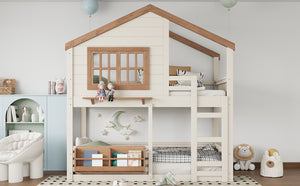 English Elm Full Bunk Bed with Trundle Bookshelf Storage Pine Frame Car Design for Kids W1580S00324