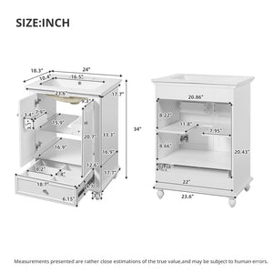 English Elm 24'' French Style Bathroom Vanity with Ceramic Sink Soft Close Cabinet and Drawer White N710P411227K