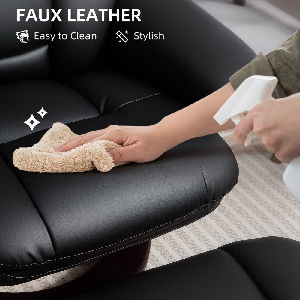 English Elm Swivel Recliner and Ottoman Set Pu Leather Pocket Spring Lounge Chair for Living Room T3971P405860