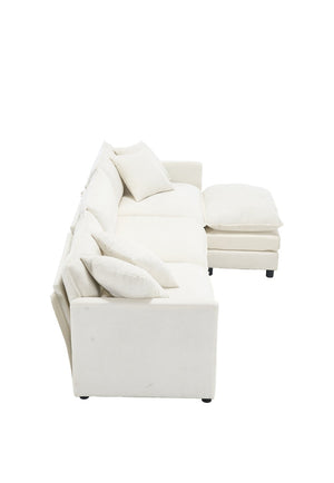 English Elm 108-inch Modular Chenille Sectional Sofa Deep Seated L Shape for Open Plan Living White W2795S00044