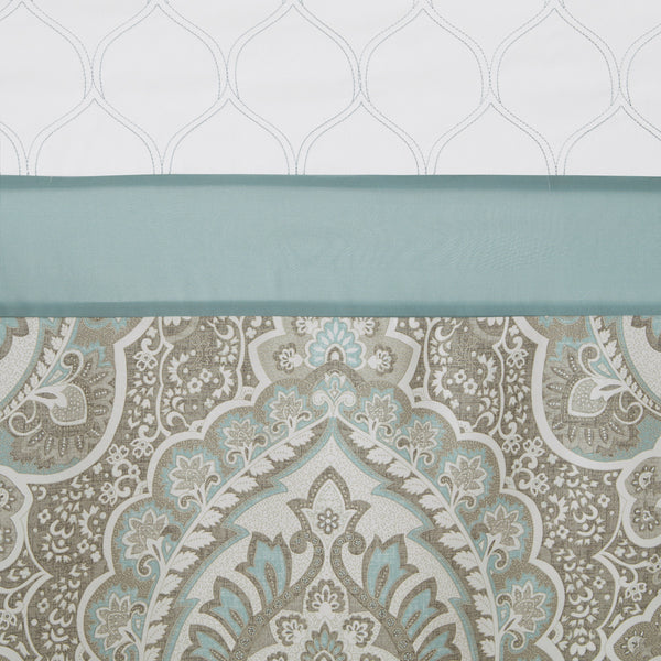 JLA Home 510 Design - Printed Embroidered Shower Curtain in Seafoam Microfiber with Lined Backing, Texture & Machine-Washable Elegance 5DS70-0094