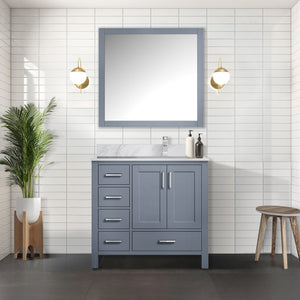 English Elm Dark Grey Bath Vanity Set With Right Offset Design, Ample Storage & Matching Mirror For Modern Spaces B2731S00509