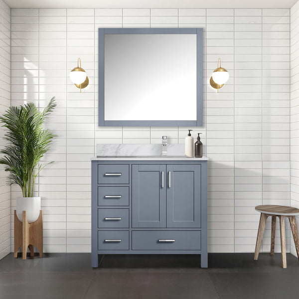 English Elm Dark Grey Bath Vanity Set With Right Offset Design, Ample Storage & Matching Mirror For Modern Spaces B2731S00509