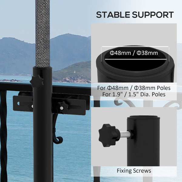 English Elm Outsunny Adjustable Patio Umbrella Holder - Space-Saving Clamp Bracket For Decks & Balconies W2225P174210-GIGA