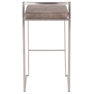 English Elm Fuji Contemporary Stackable Barstool Set Of 2 – Stylish Stainless Steel Frame & Stone Cowboy Fabric Cushions B202P222168