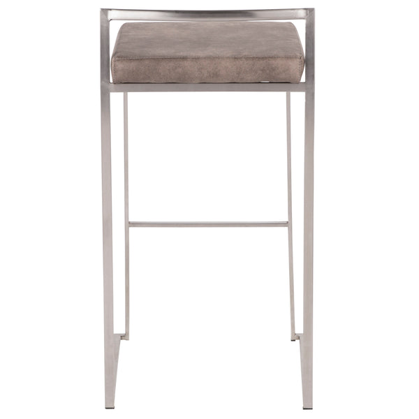 English Elm Fuji Contemporary Stackable Barstool Set Of 2 – Stylish Stainless Steel Frame & Stone Cowboy Fabric Cushions B202P222168