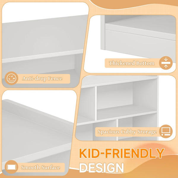 English Elm Wooden Five Cube Open Organizer Low Profile Montessori Bookshelf for Playroom or Nursery White T3210P476850