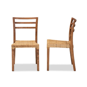 English Elm Modern Rattan Dining Chair Set of Two with Woven Back and Black Iron Base B2750P420351