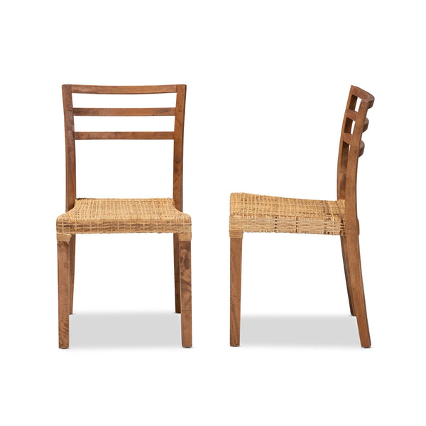 English Elm Modern Rattan Dining Chair Set of Two with Woven Back and Black Iron Base B2750P420351