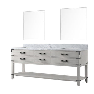 English Elm White Oak Double Bath Vanity With Carrara Marble Top & Mirrors - Elegant Storage Solution For Any Bathroom B2731S01652-GIGA