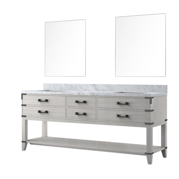 English Elm White Oak Double Bath Vanity With Carrara Marble Top & Mirrors - Elegant Storage Solution For Any Bathroom B2731S01652-GIGA