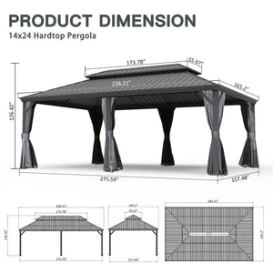 English Elm 14' X 24' Hardtop Gazebo - Durable Metal Canopy With Drainage, Insect Protection, And Privacy Curtains W1859S00155