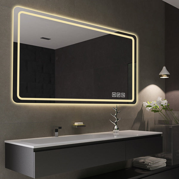 English Elm 60x28 Inch Frameless Led Vanity Mirror Anti-fog Touch Control Bathroom Wall Mount W2071P402181