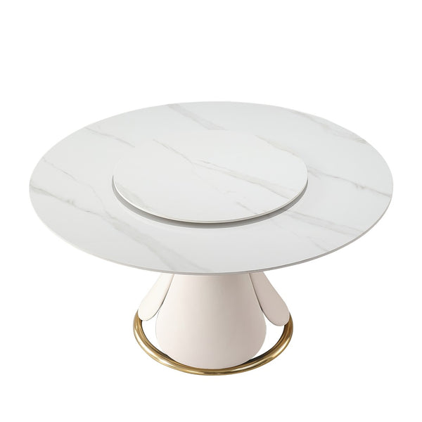 English Elm 59.05"modern Sintered Stone Round Dining Table Lazy Susan Pedestal Seats 8 W509S00180