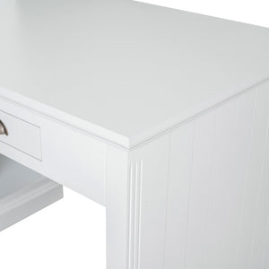 English Elm 83.4"Tall Bookshelf with Writing Desk White – Modern Solid Wood Workstation with LED, Drawer & Adjustable Shelf N751S280597K