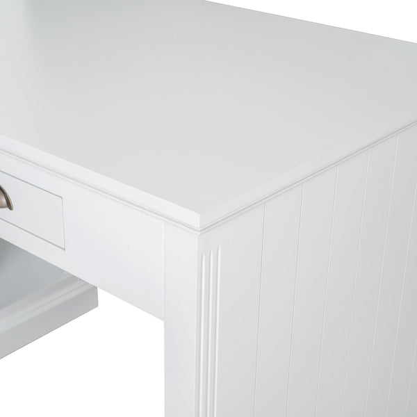 English Elm 83.4"Tall Bookshelf with Writing Desk White – Modern Solid Wood Workstation with LED, Drawer & Adjustable Shelf N751S280597K
