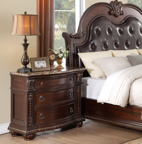 English Elm Dark Cherry Cavalier Nightstand with Genuine Marble Top, Gold Accents, 3 Drawers, Traditional Elegance B011P355219