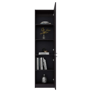 English Elm Wenge Finish Tall Narrow Storage Cabinet Five Tier Two Door Slim Vertical Organizer B062P483772