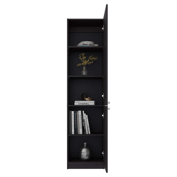 English Elm Wenge Finish Tall Narrow Storage Cabinet Five Tier Two Door Slim Vertical Organizer B062P483772