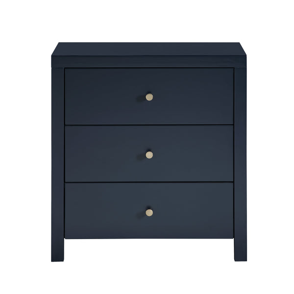English Elm Nevarre 3-Drawer Nightstand with Brushed Gold Knobs, Solid Dovetail Drawers, No Assembly Needed Dark Blue B050P376959