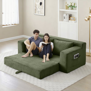 English Elm Memory Foam Cloud Loveseat with Pull-Out Bed, Convertible Floor Sofa Bed for Small Spaces and Guests Green W2677P395126