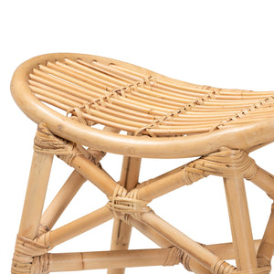 English Elm Modern Rattan Bohemian Footstool with Sculptural Crisscross Base for Earthy Living Spaces B2750P420352