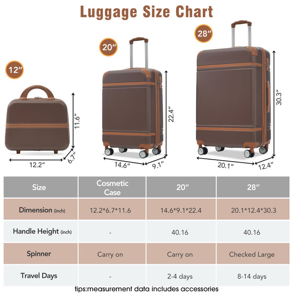 English Elm Hardshell 3 Piece Abs Luggage Set with Tsa Lock Spinner Wheels and Cosmetic Case N732P171585O