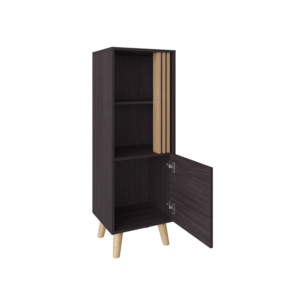 English Elm Bedford Modern Storage Cabinet in Black & Light Oak with Vertical Slats, Shelves & Hidden Door (Compact) B092P269902