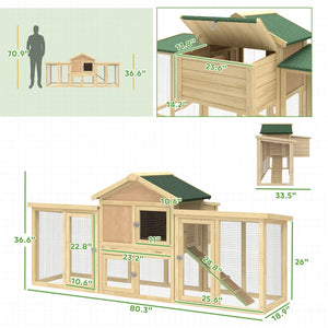 English Elm Stable Fir Wood Backyard Chicken Coop with Run Nesting Box and Galvanized Wire Mesh T3971P481446