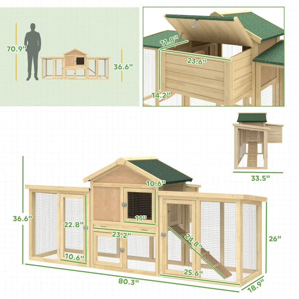 English Elm Stable Fir Wood Backyard Chicken Coop with Run Nesting Box and Galvanized Wire Mesh T3971P481446