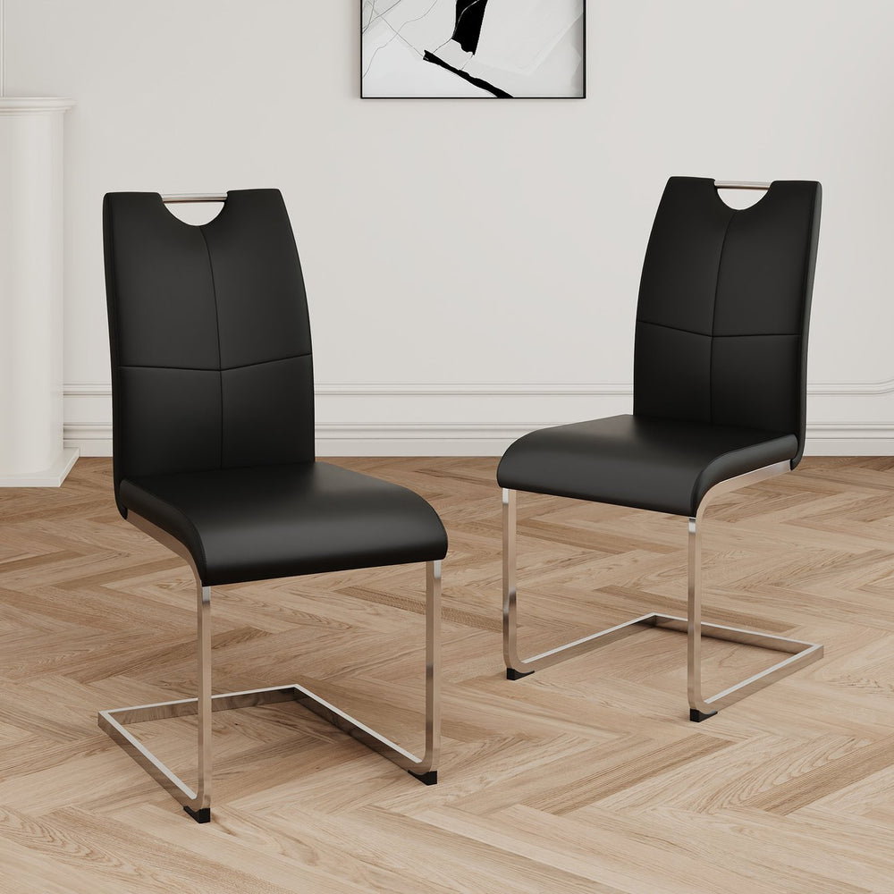 English Elm Modern Faux Leather Dining Side Chairs with Chrome Legs Ergonomic Set of 2 W210127279
