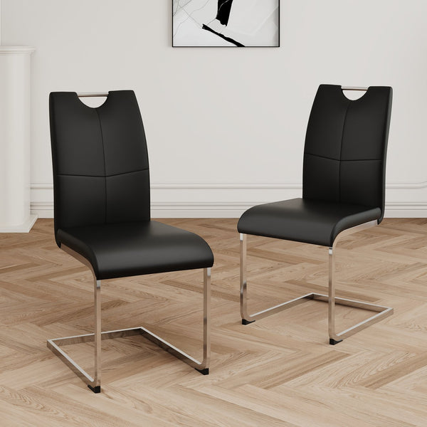 English Elm Modern Faux Leather Dining Side Chairs with Chrome Legs Ergonomic Set of 2 W210127279