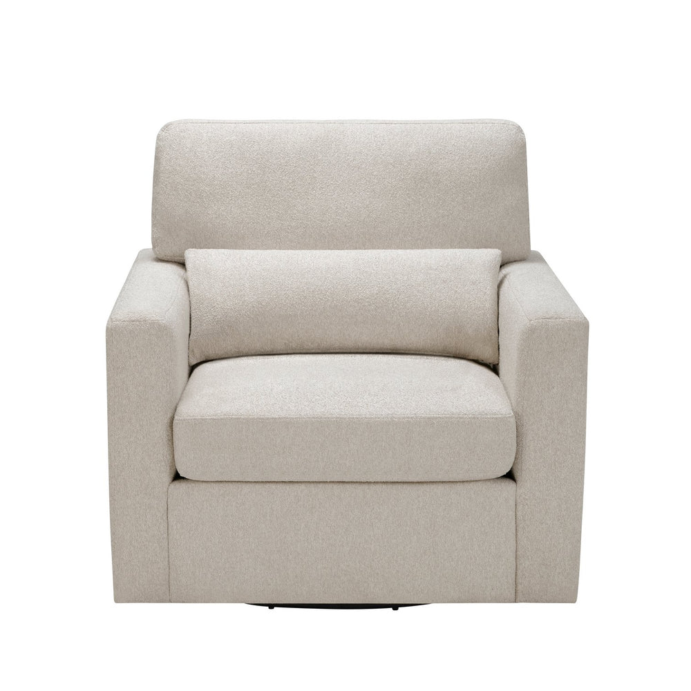 English Elm 1pc Plush Swivel Chair Beige Boucle Upholstery with Lumbar Pillow, Ergonomic 360° Rotation, Modern Comfort B011P304429