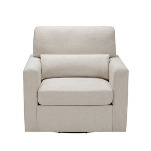 English Elm 1pc Plush Swivel Chair Beige Boucle Upholstery with Lumbar Pillow, Ergonomic 360° Rotation, Modern Comfort B011P304429