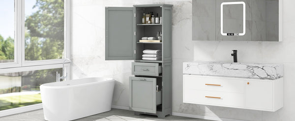 English Elm Tall Bathroom Storage Cabinet - Freestanding Grey Mdf Unit With Drawers & Adjustable Shelf For Organizing N725P206895E-GIGA