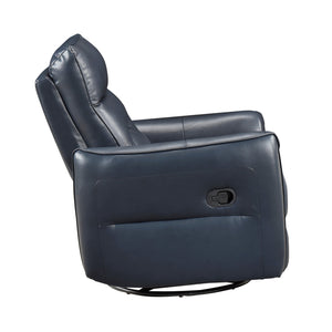 English Elm 1pc Swivel Glider Recliner Chair in Top Grain Leather with 360° Spin, Pocket Coil Support, Durable Solid Wood Frame Dark Blue 37.25 L x 29.5 W x 32.5 H B011P329241
