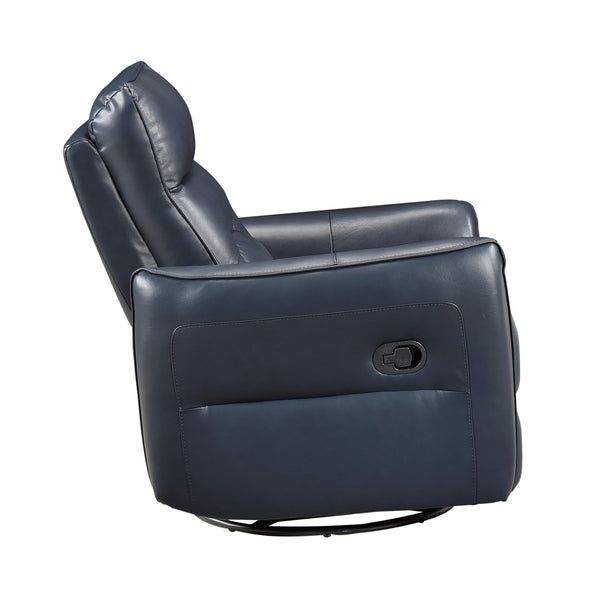 English Elm 1pc Swivel Glider Recliner Chair in Top Grain Leather with 360° Spin, Pocket Coil Support, Durable Solid Wood Frame Dark Blue 37.25 L x 29.5 W x 32.5 H B011P329241