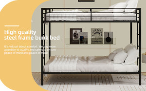 English Elm Multi-Functional Square Tube Iron Bunk Bed with Dual Ladders, Sturdy Space-Saving Frame for Rooms Black W1935P360917