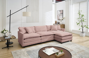 English Elm 108-inch Modular Chenille Sectional Sofa Deep Seat L-shape for Open Living Rooms Pink W2795S00047