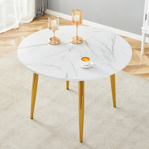 English Elm With Retractable Leaf Round Oval Mdf Top and Sleek Metal Legs Modern Dining Table White+Gold W1151S03870