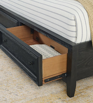 English Elm Wallace & Bay - Ebony King Storage Bed with Dual Footboard Drawers, Black Wood Frame, Durable Classic Design for Home Comfort B361S00025