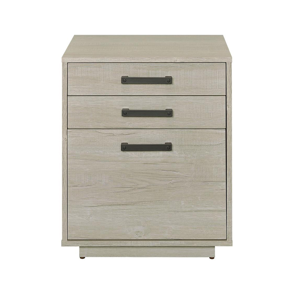 English Elm 3-drawer Contemporary Home Office File Cabinet in Whitewashed Grey with Gunmetal Pulls, Space-Saving Design B016P381096