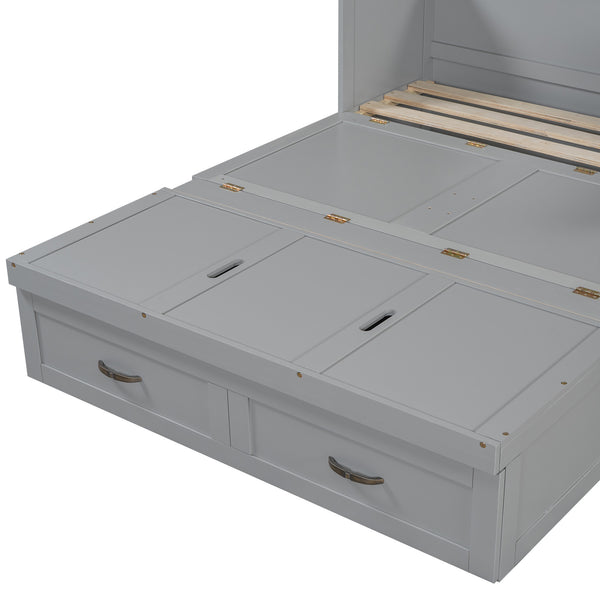 English Elm Full Size Murphy Wall Bed with Storage Drawer Usb Ports and Metal Handles for Small Spaces LP000669AAE