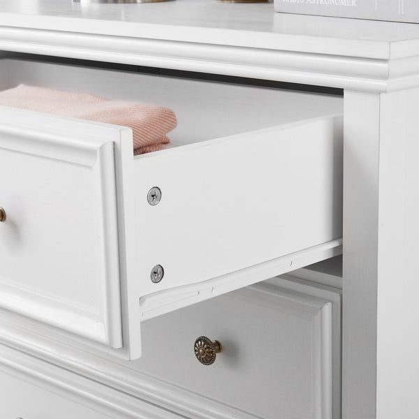 English Elm Modern 5 Drawers Dresser with Smooth Glide Drawers, Stylish Metal Handles & Unique Stable Feet Organizer for Bedroom and Living Room Storage (45.87"L x 20.08"W x 11.03"H) White W2275P149803